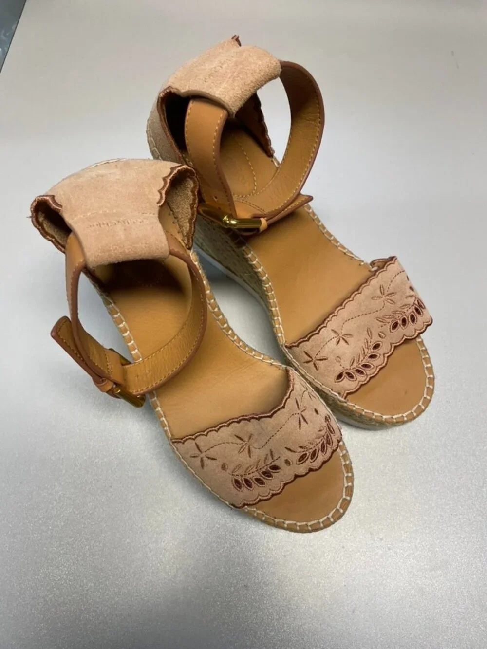 SEE BY CHLOÉ Women's Glyn Embroidered Suede Espadrille Sandals size 39